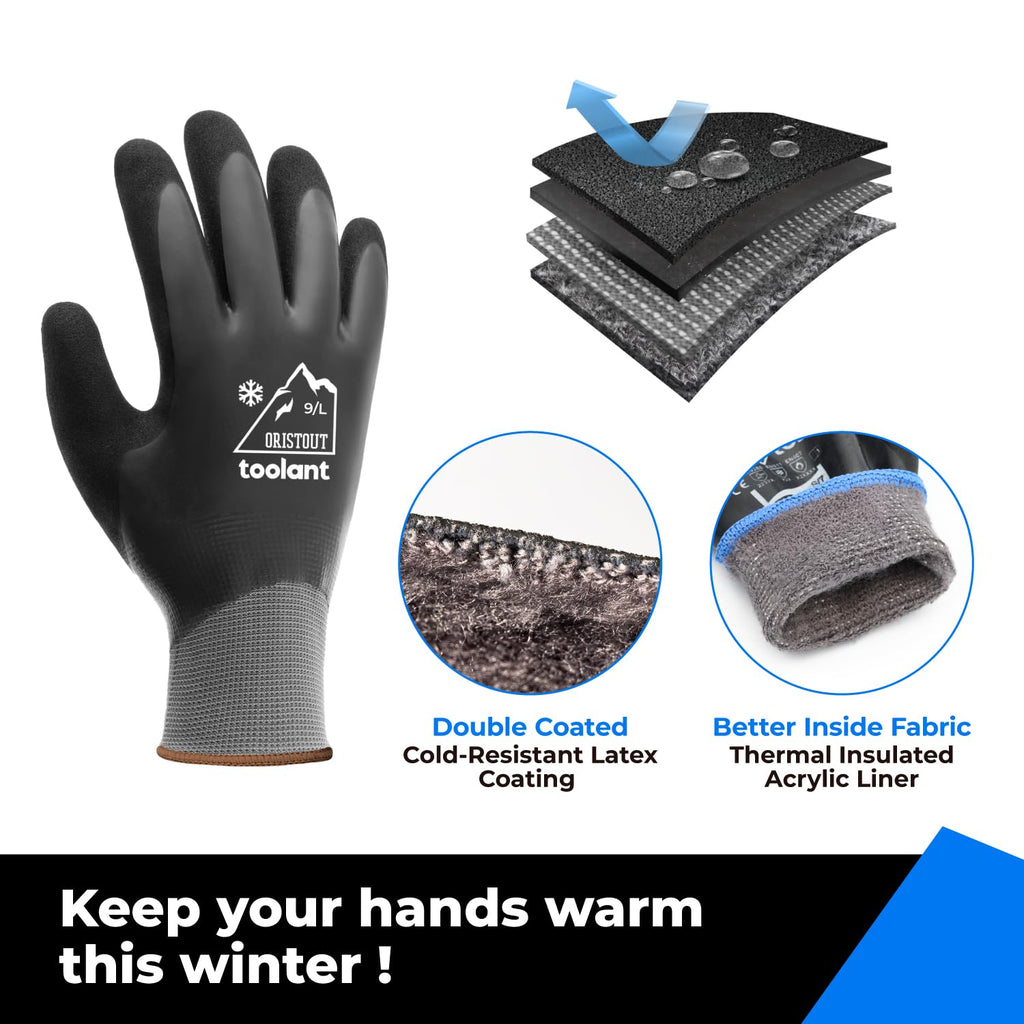 OriStout Waterproof Winter Work Gloves for Men and Women, 1 Pair, Grey, S