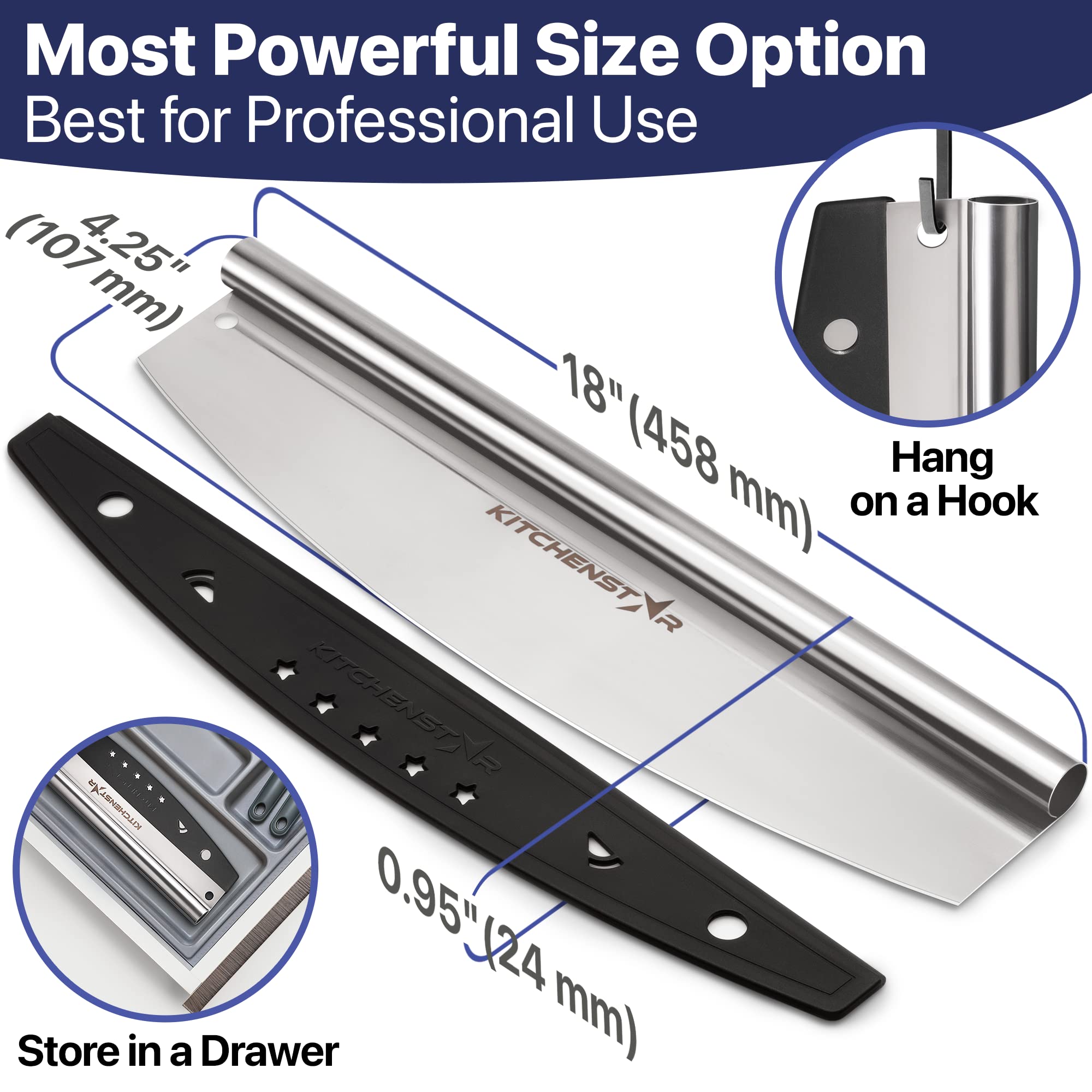 18-Inch Pizza Cutter Rocker Blade, 304 Stainless Steel Slicer Knife, Silver