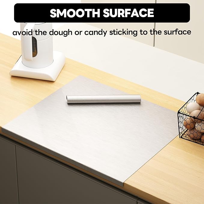 Stainless Steel Cutting Board with Lip 31.5" L X 22.8" W Large Cutting Board Metal Baking Board Non Stick Thick Board with Rolling Pin for Meat Fruits Vegetables Bread and Baking
