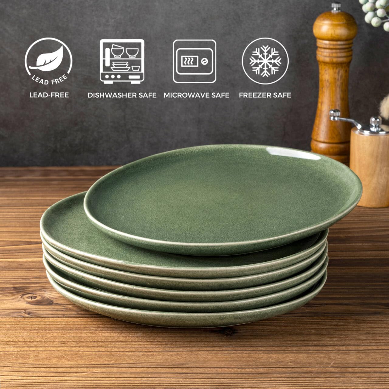AmorArc Ceramic Dinner Plates Set of 6, 10.5 Inch Stoneware Plates Set