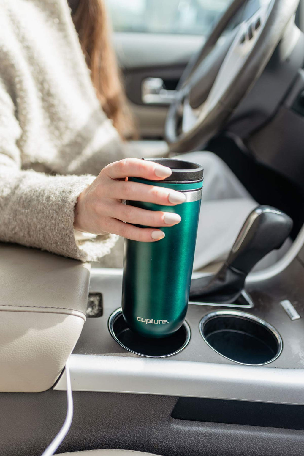 Cupture TWIST-TOP Vacuum-Insulated Stainless Steel Travel Mug, 16 oz, Winter White