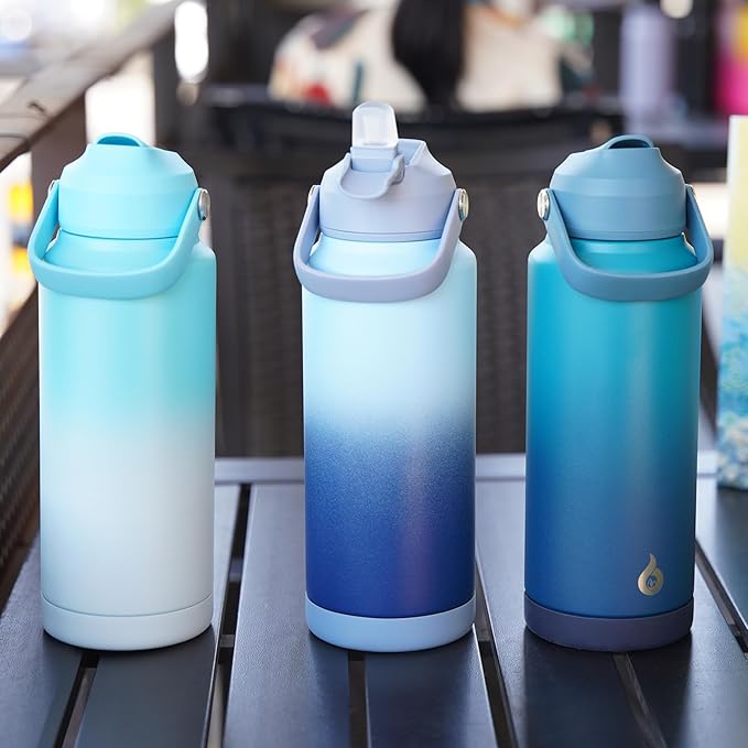 BJPKPK Water Bottle with Straw Lid, 24oz Vacuum Insulated Water Bottles, Metal Stainless Steel Thermos for Sports, Travel, BPA Free Leak Proof Thermos, Cups, Flasks, Tumblers,Sky