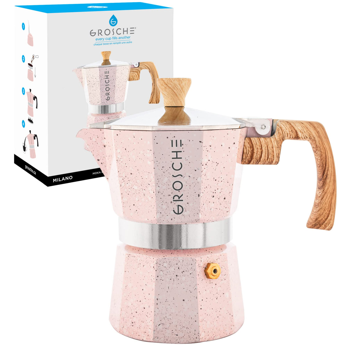 GROSCHE Milano Stovetop Espresso Maker Moka Pot 3 espresso Cup, 5 oz White