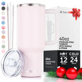 tweevo 40 oz Tumbler With Handle and Straw Made of Stainless Steel - Double Wall Vacuum Insulated Tumbler With Lid - Sweat Proof Easy Grip, BPA-Free, Dishwasher Safe Tumbler (Rose Quartz)