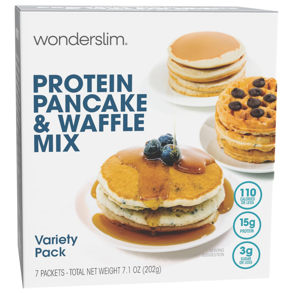 Wonderslim Protein Pancake & Waffle Mix, Low Calorie – 7 Pack (Blueberry)