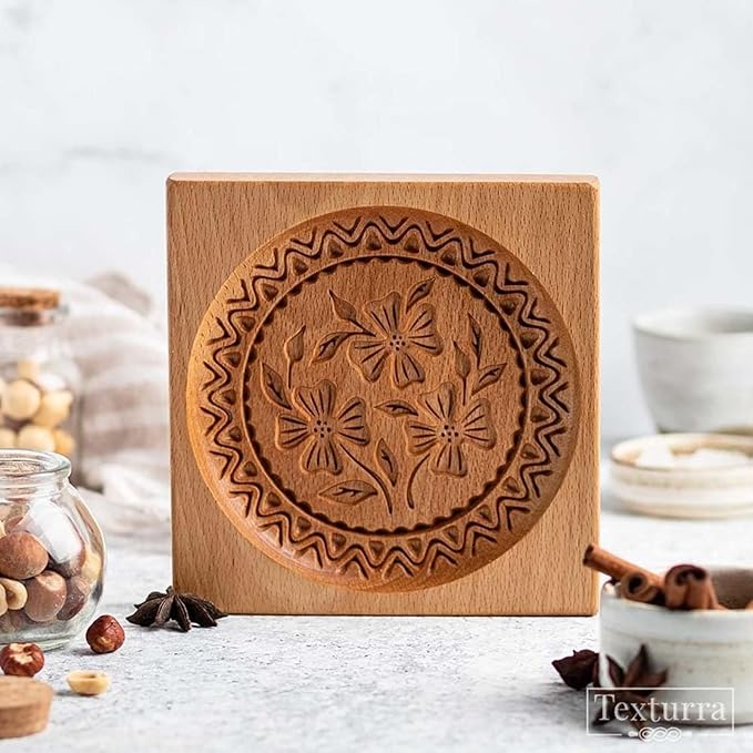 MOTEERLLU Wooden Cookie Molds Baking, Wood Cookie Stamp Cutter Carved Biscuit Embossing Gingerbread Mold