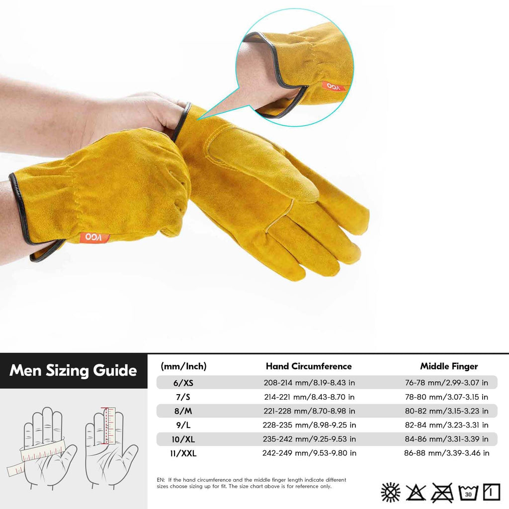 Vgo... 3-Pairs Unlined Cowhide Split Leather Work and Driver Gloves, for Heavy Duty, Truck Driving, Warehouse, Gardening, Farm (Size M, Gold, CB9501)