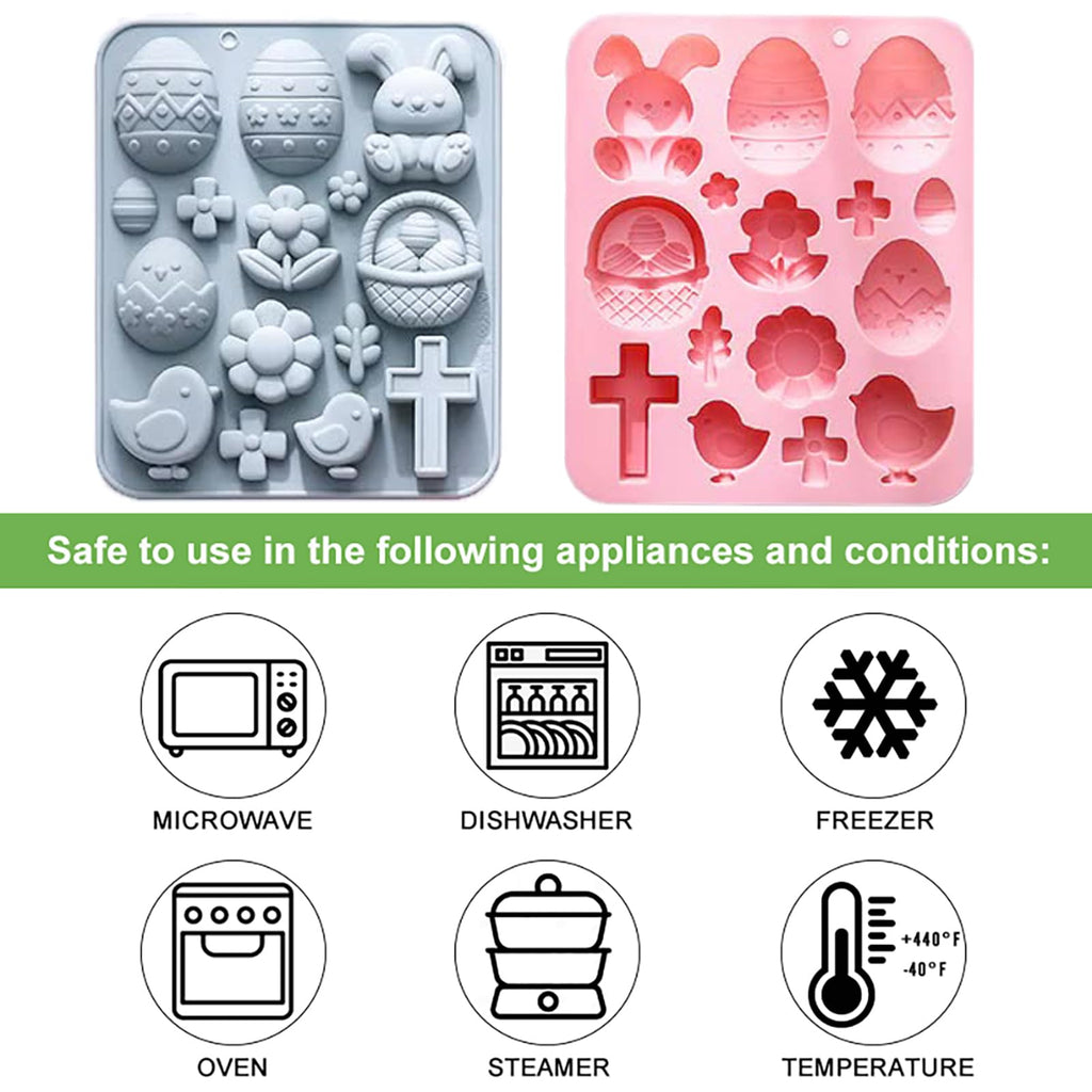 Easter Bunny Egg Chocolate Mold Set - 15-Cavity Silicone Baking Molds with Rabbit & Egg Designs, Food-Grade for Easter Cakes, Spring Party Treats & DIY Crafts - 2 Pack