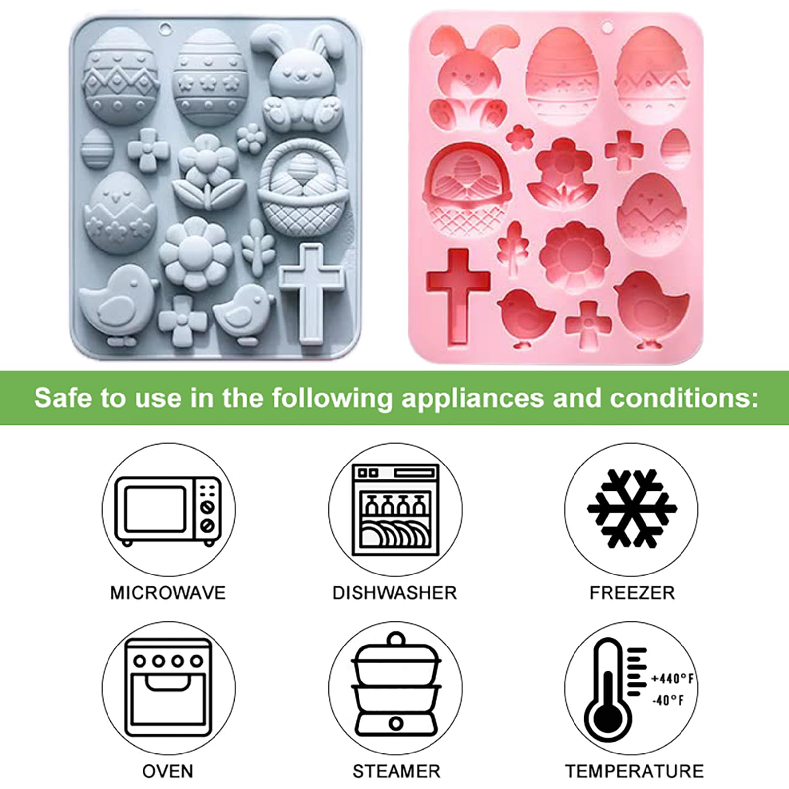 Easter Bunny Egg Chocolate Mold Set - 15-Cavity Silicone Baking Molds with Rabbit & Egg Designs, Food-Grade for Easter Cakes, Spring Party Treats & DIY Crafts - 2 Pack