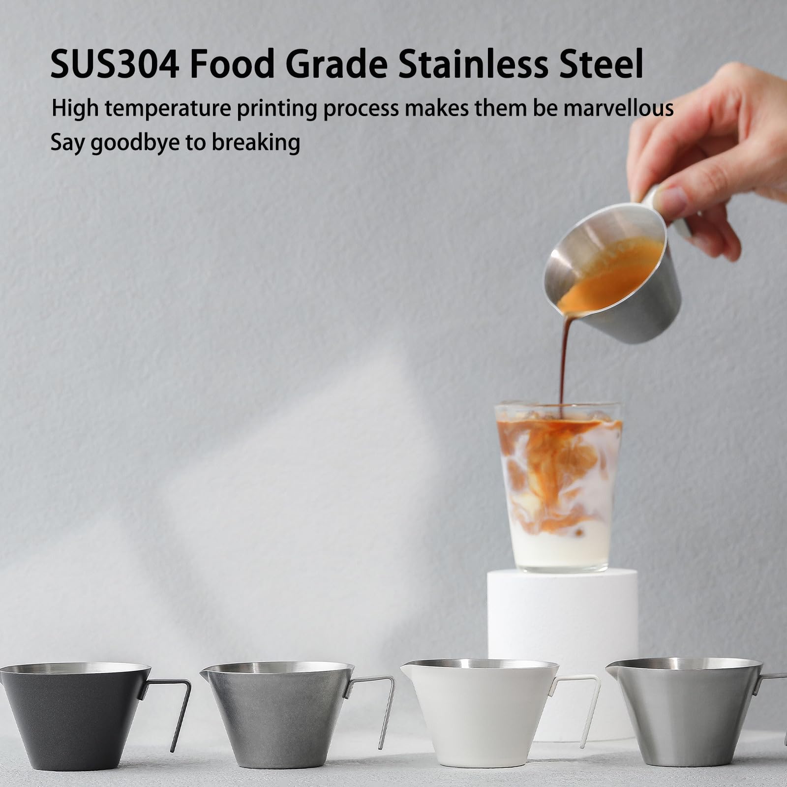 MHW-3BOMBER Espresso Measuring Cup 2oz Espresso Shot Cup Stainless Steel Sauce Cups with Handle for Tomato Sauce|Steak Sauce|Desserts|Beverages (Matte Black) G5141B