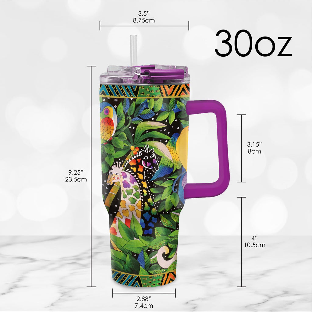 RainCaper 18/8 Stainless Steel Insulated Water Tumbler with Straw | 30oz, BPA-Free, Double Wall for Hot & Cold | Travel-Friendly, Cup Holder Ready (Laurel Burch Jungle Song)
