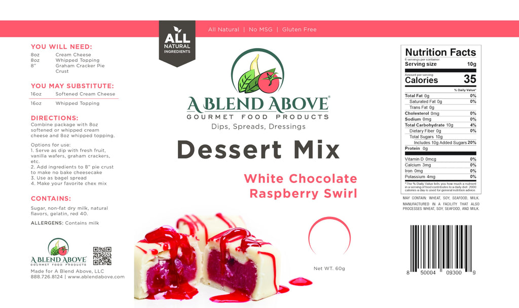 A Blend Above White Chocolate Raspberry Swirl Pie Mix - No-Bake Desserts, All Natural, Gluten Free, No MSG - Instant Dessert Mix, Fruit Dip, Bagel Topping, Frosting, Cheesecake Filling - Makes 16 Oz (Pack of 3)