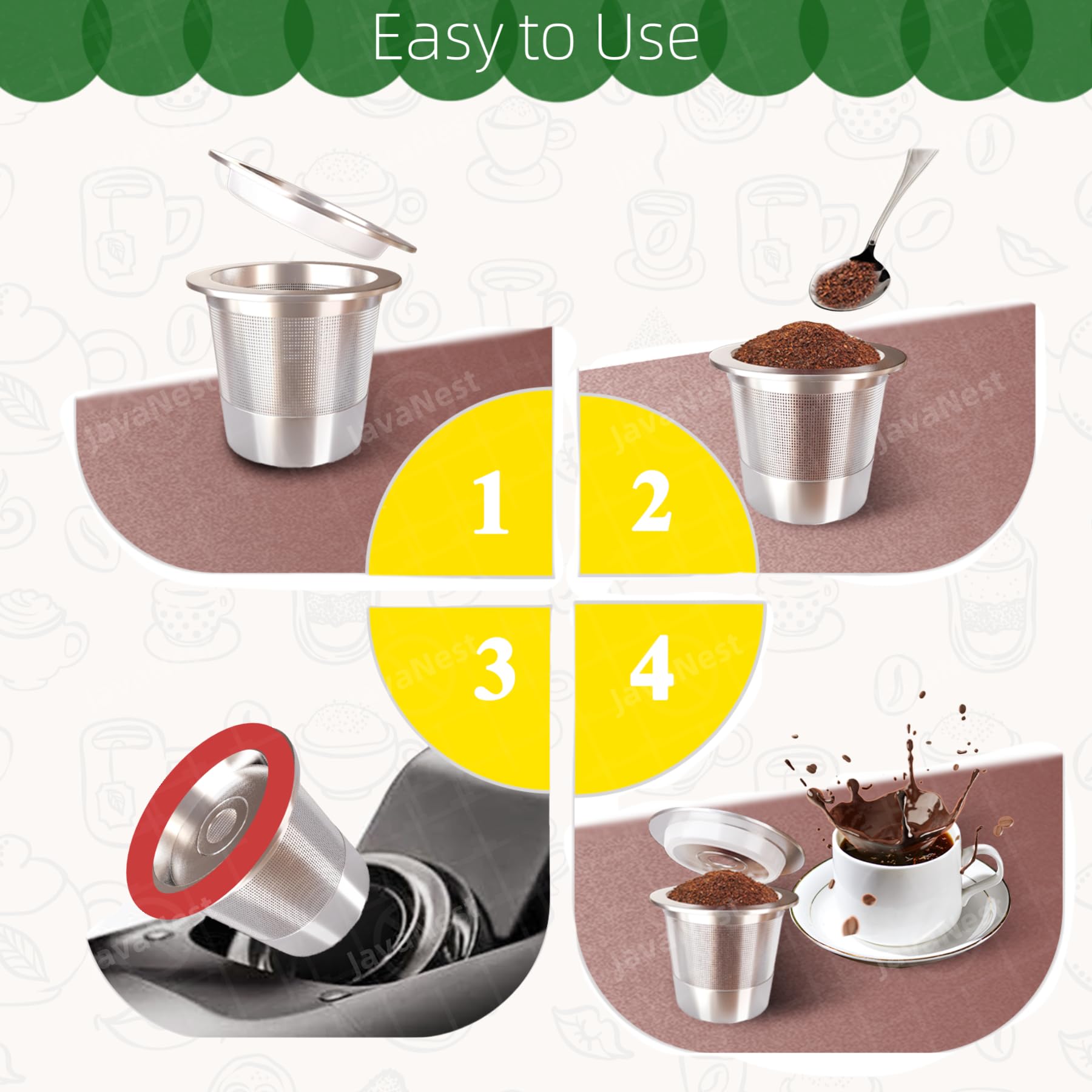 JavaNest 6 Pack Reusable K Cups for Keurig 2.0 & 1.0, Stainless Steel Reusable Coffee Pods for Keurig, Reusable Pods, Refillable Coffee Filter with Scoop & 6 Extra Seals (6 * new for Keurig 2.0 & 1.0)