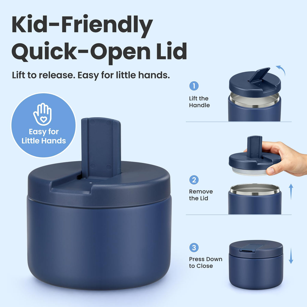 Pawtong 12oz Insulated Vacuum Food Jar with Buckle Lid Wide Mouth Soup Thermo for Hot Food Kids Leakproof Stainless Steel Lunch Container- Blue 1 Pack