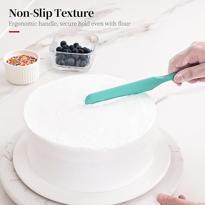 600ºF Heat Resistant Spatulas, High Heat Food Safe Semless Kitchen Silicone Scraper Set for Cooking Baking Mixing Scraping Stirring Nonstick Cookware Pan Bowl (4Pcs,Turquoise)