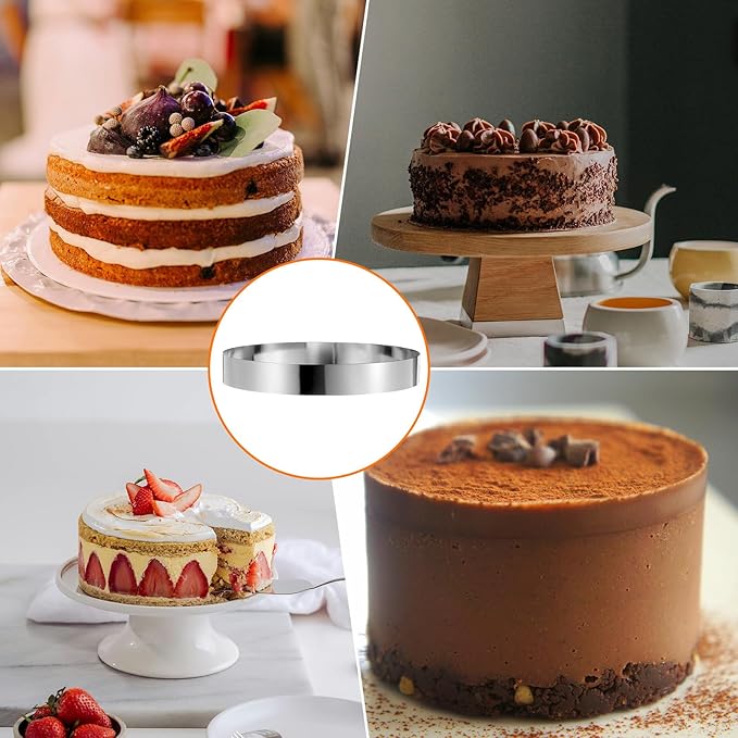 HARFINGTON Round Cake Ring 12 x 2 Inch Seamless Stainless Steel Pastry Mousse Dessert Ring Mirror Coating for Baking Cooking Making Tool
