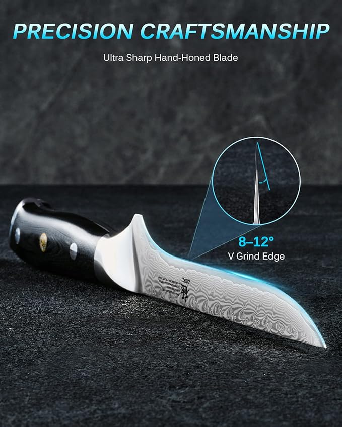 KYOKU Gin Series Boning Knife, 7" Butcher Knife, Japanese VG10 Damascus Stainless Steel Kitchen Knife with Silver Ion Blade G10 Handle Mosaic Pin, Multipurpose Fillet Knife for Meat Fish & More