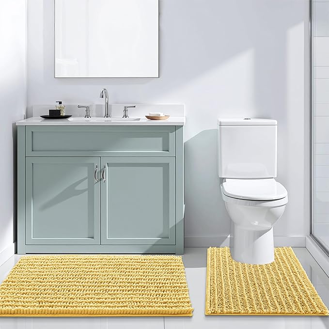 Arotive Luxury Chenille Bathroom Rug Mat, Extra Soft Thick Absorbent Shaggy Bath Rugs, Non-Slip Machine Wash Dry, Plush Bath Mats for Bathroom, Shower and Tub, 40x32, Yellow