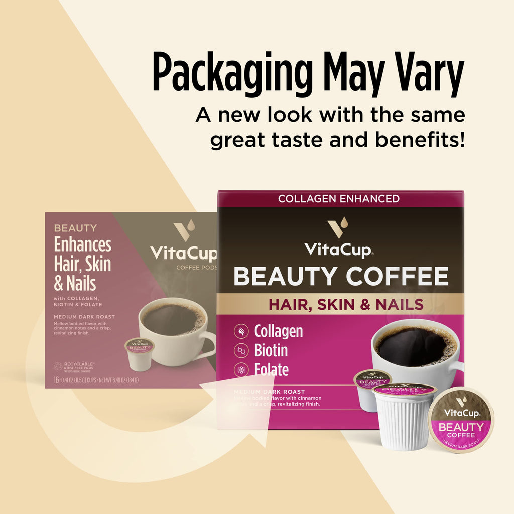 VitaCup Beauty Collagen Medium Dark Roast Coffee Pods, 32ct