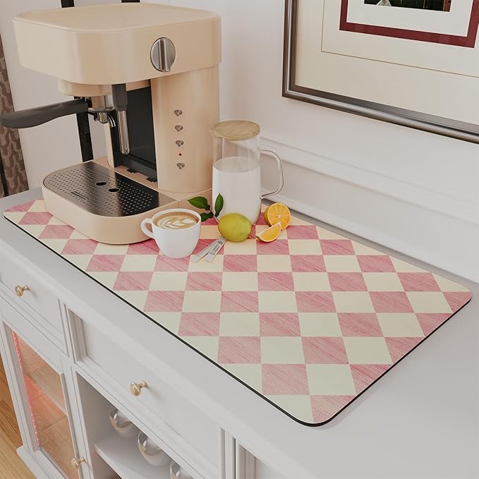 AMOAMI Coffee Mat - Hide Stain Rubber Backed Absorbent Dish Drying Mat for Kitchen Counter - Fits Under Coffee Maker - Khaki 12X19