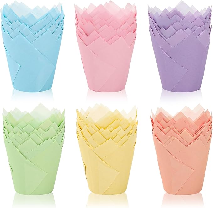 180Pcs Pastel Tulip Cupcake Liners Colorful Muffin Baking Cups Pink Blue Purple Yellow Orange Green Cupcake Wrappers for Spring Easter Holiday Party Supplies