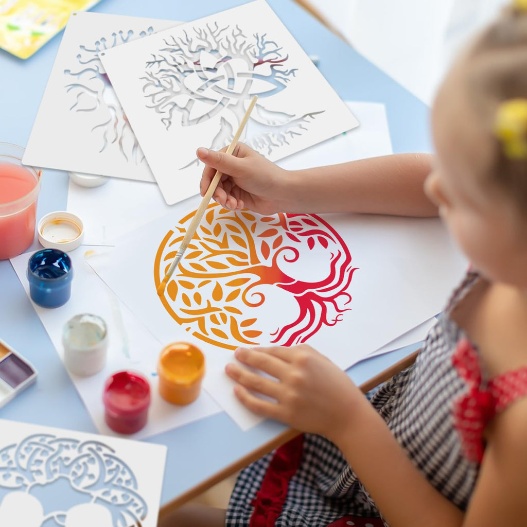 Yazhiji 15Pcs 6 x 6 Inch Tree of Life Stencil, Reusable Stencils for Painting on Wood Decoration Painting Templates for Wall Floor DIY Decorations Christmas Gifts for Kids
