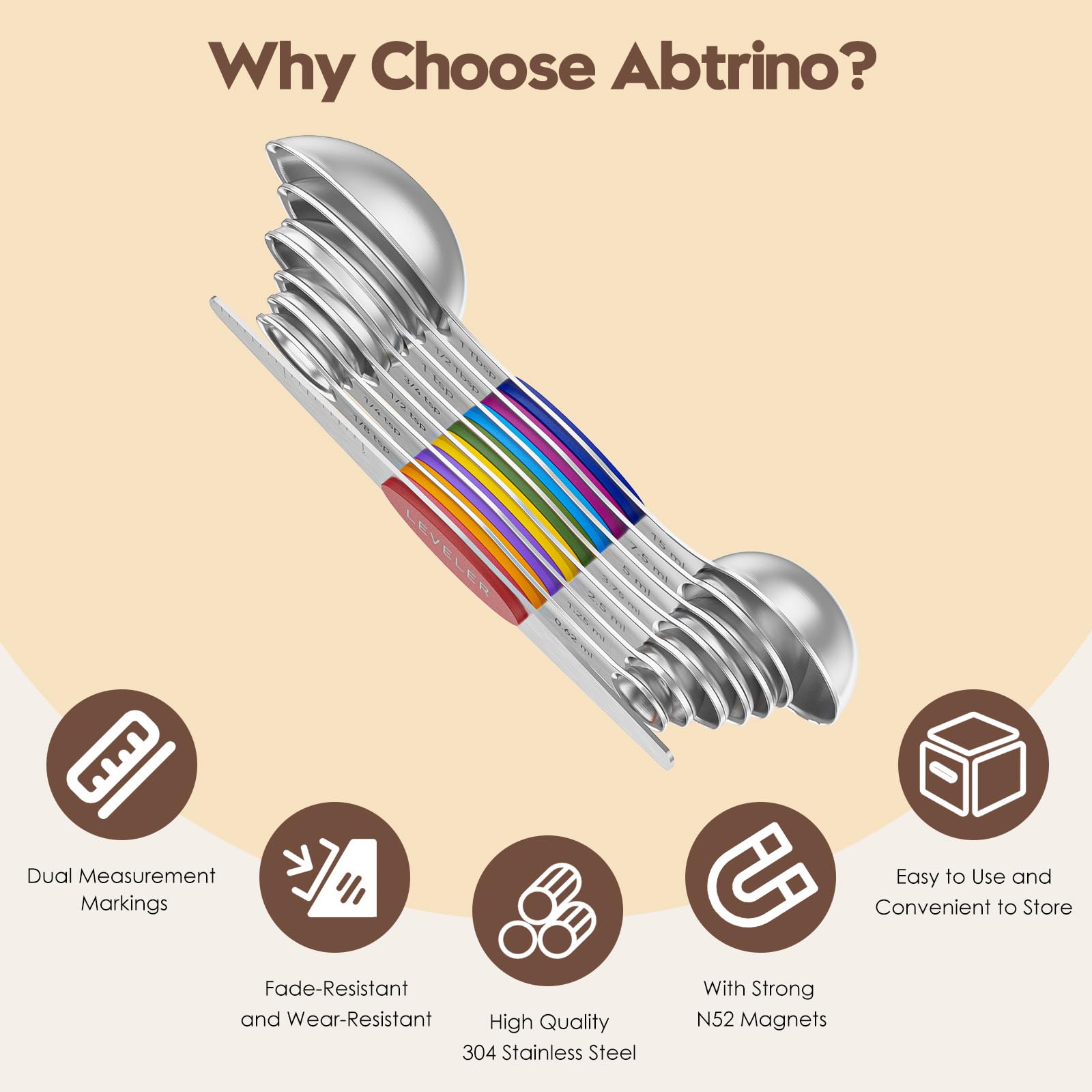 Abtrino Magnetic Measuring Spoons Set with Measurement Markings | Colorful
