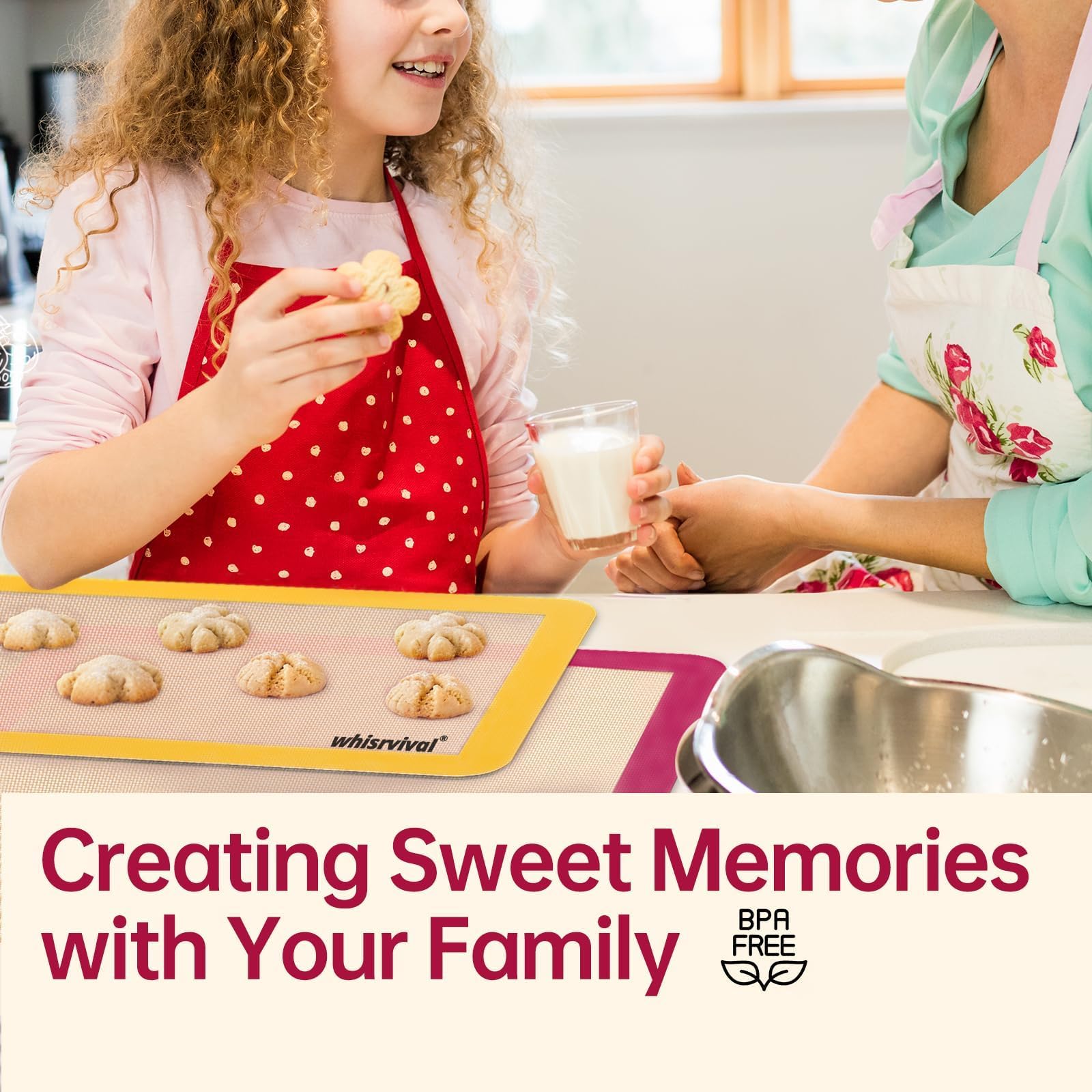 whisrvival Silicone Baking Mat, 2 colors Half Sheet(16.5"x11.6") Non-Stick Baking Mat, Food Safe Silicone Mats for Baking Cookies, Macarons, Vegetables, 480℉ Heat Resistant (Deep Raspberry & Amber)