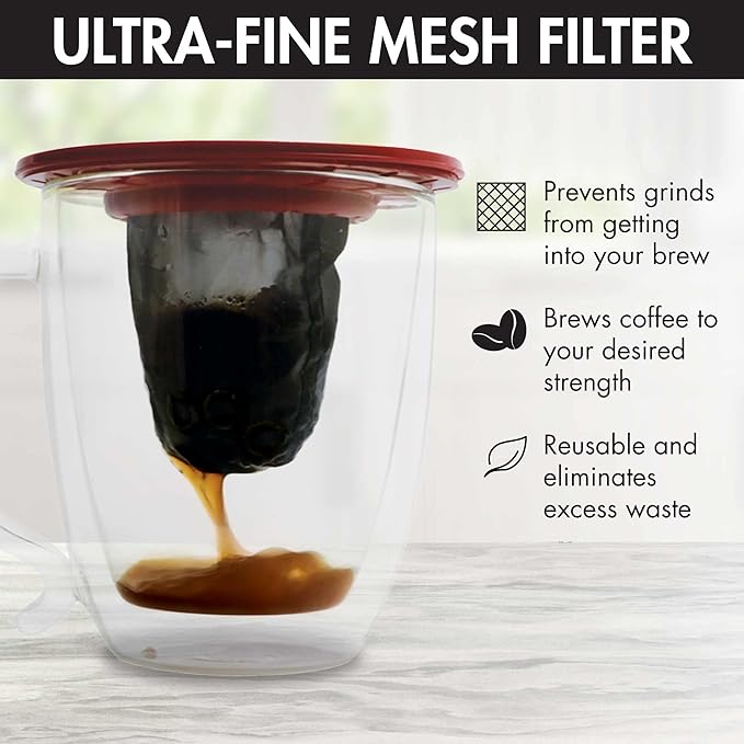Primula Brew Buddy Portable Pour Over, Reusable Fine Mesh Filter, Dishwasher Safe, Single Serve Coffee or Tea at Any Strength, Ideal for Travel or Camping, Red, 2-Pack (Pack of 6)