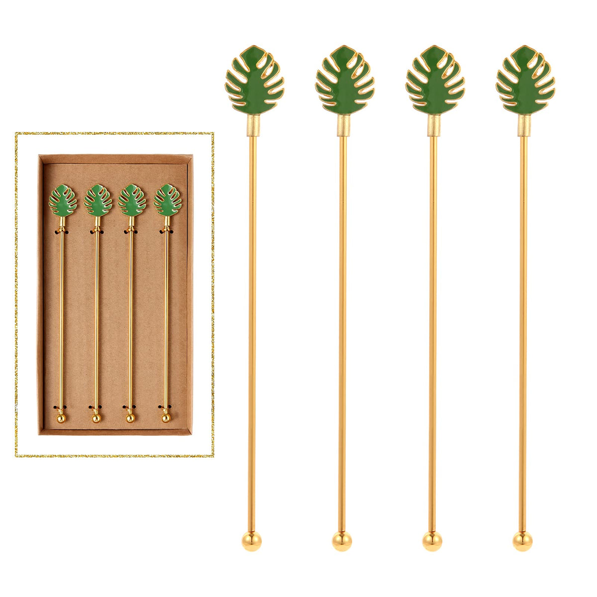 4Pcs Cocktail Stirrers Swizzle Sticks Stainless Steel 7.3" Coffee Stir Sticks with Gold Mr & Mrs,LOVE Shape, for Mixing Cocktail Metal Stir Sticks for Coffee Bar