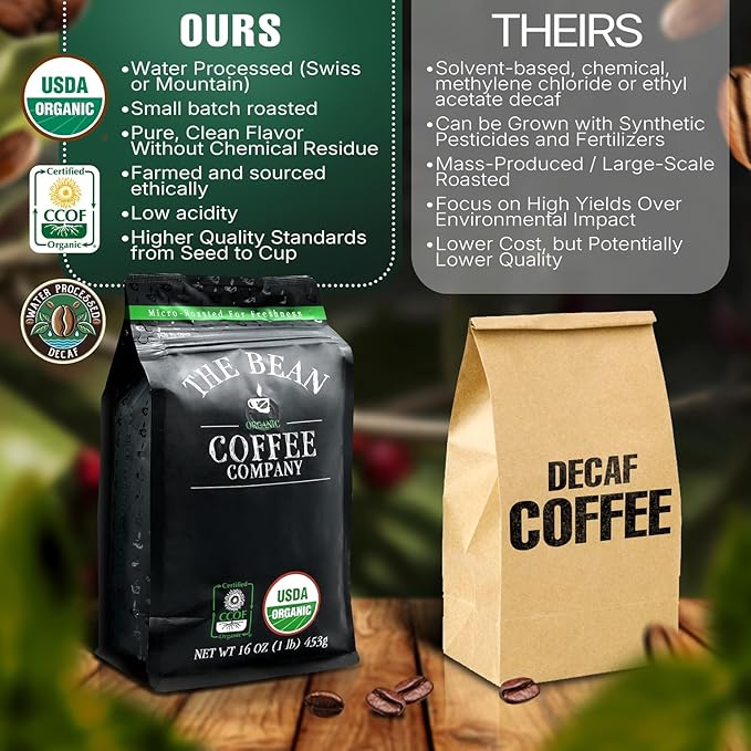 The Bean Organic Coffee Company Water Processed DECAF South America Blend, Medium Roast, Whole Bean Coffee, 16-Ounce Bags (Pack of 2)