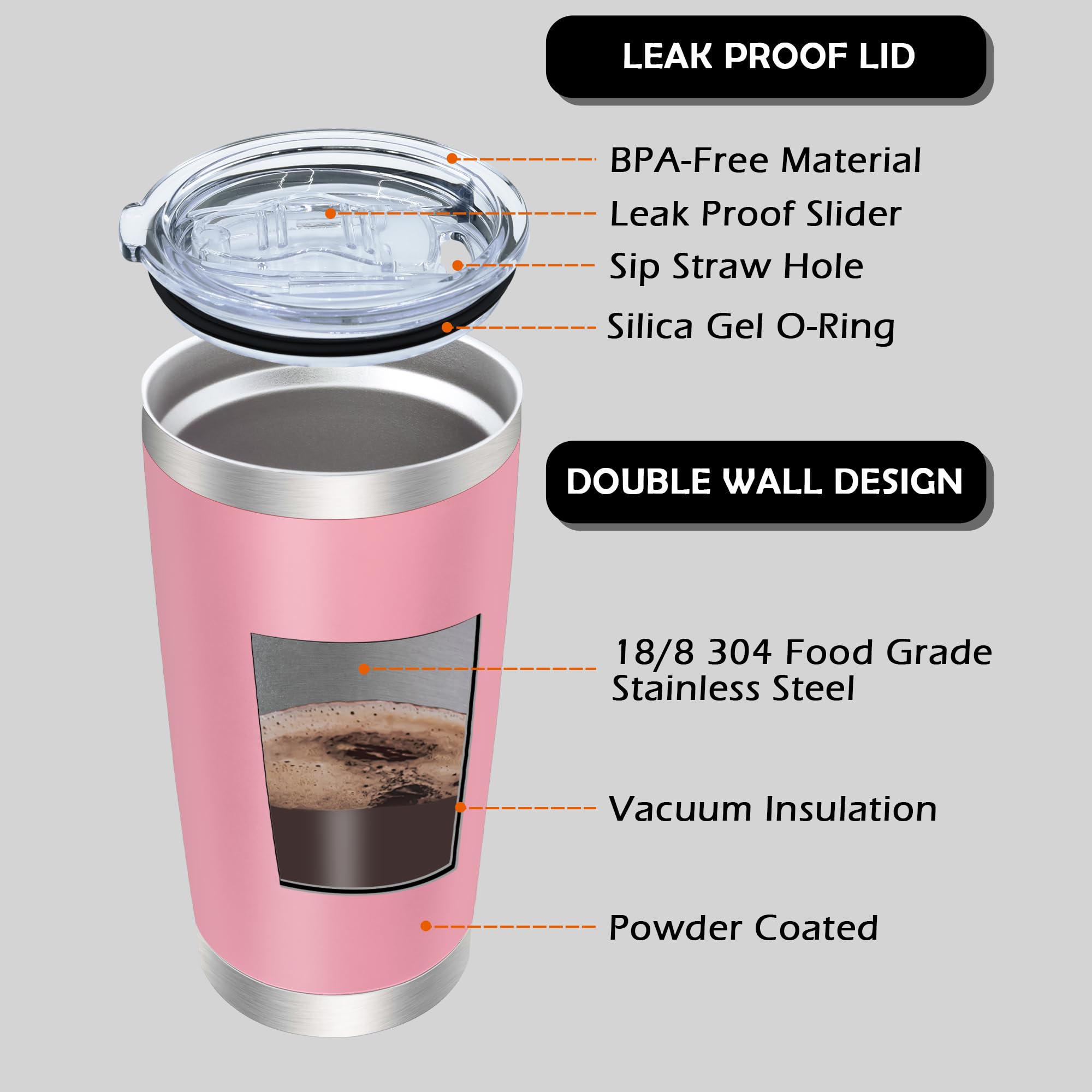 20oz Tumbler with Lid Stainless Steel Tumblers Insulated Mug Pink 12P