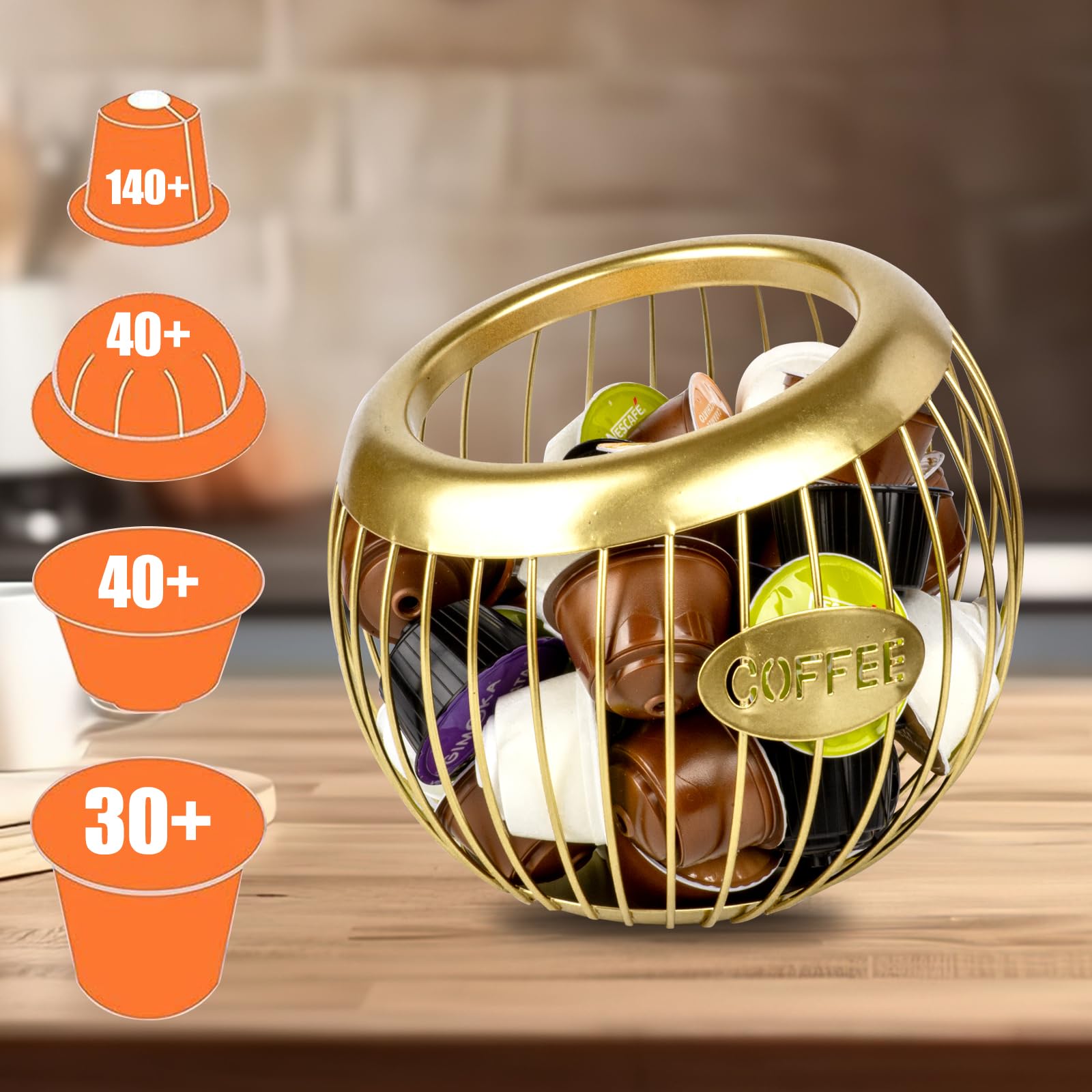 Guolich Stainless Steel Cup Coffee Basket pods holder Sturdy for Home or Office Kitchen Counter Organizer Espresso Capsule (GLOD)