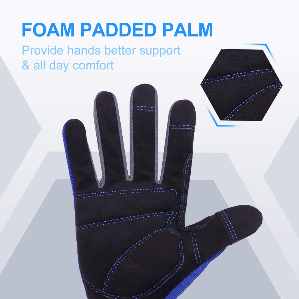 HANDLANDY Work Gloves for Men & Women, Utility Mechanic Working Gloves Touch Screen, Flexible Breathable Gardening Gloves for Yard Maintenance (X-Large, 2 Pairs Black&Blue)