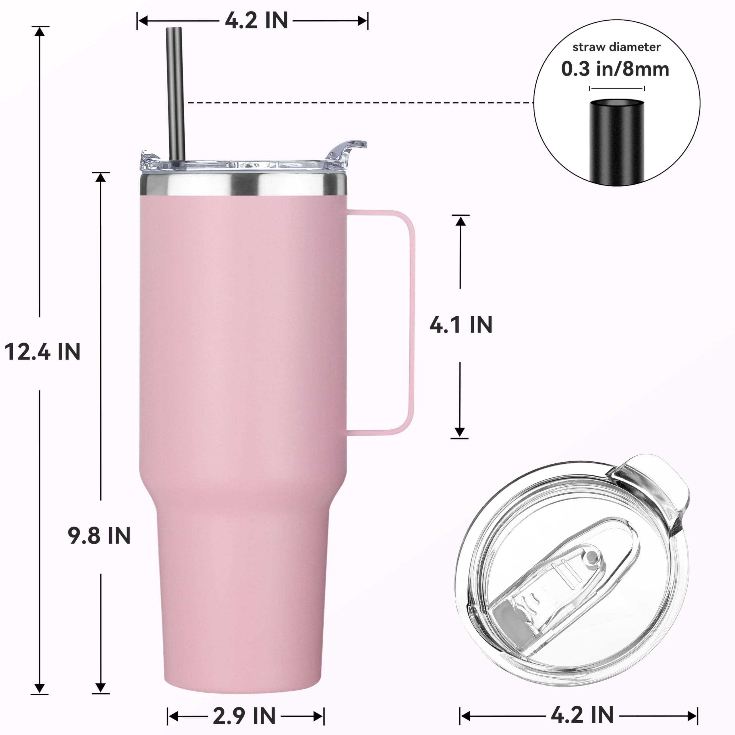 HASLE OUTFITTERS 40 oz Stainless Steel Tumbler with Handle, Vacuum Insulated Tumblers Bulk, Reusable Double Wall Travel Coffee Mug, Durable Powder Coated Water Bottle(Pink, 8)