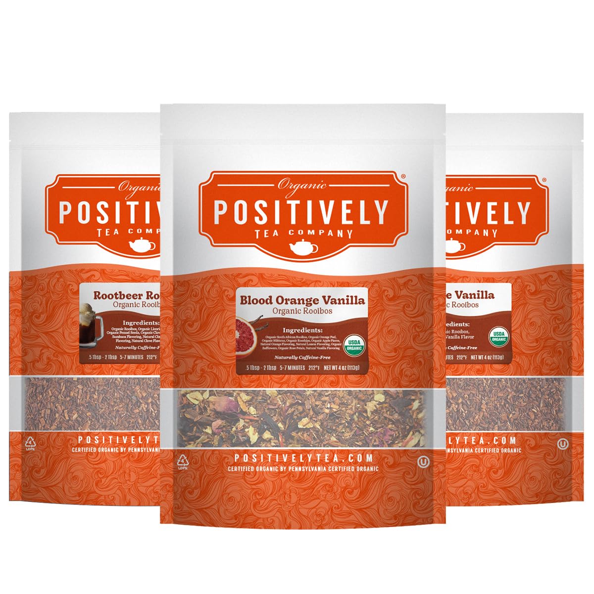 Positively Tea, Organic Dessert Tea Sampler, Loose Leaf, 4 Ounce, 3 Pack