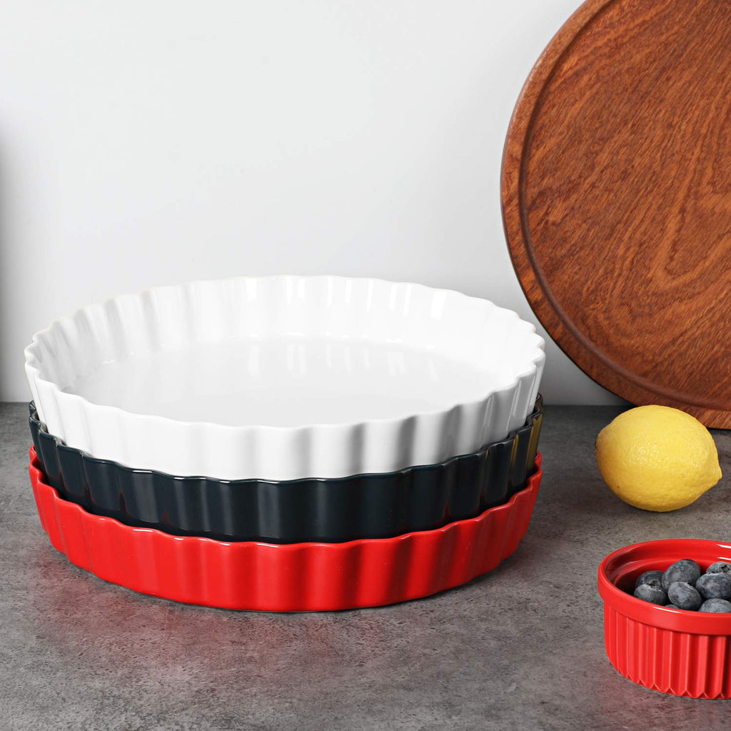 ONTUBE Ceramic Pie Pans, White, 11 Inches