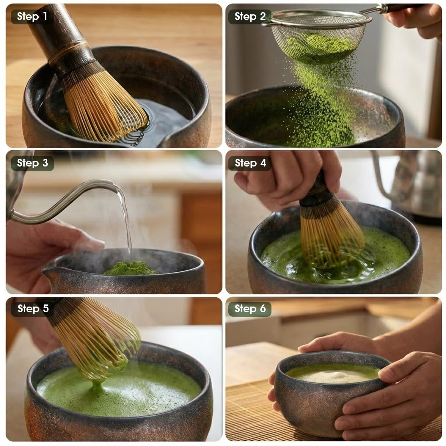 GleeNflux 7-Piece Matcha Set，Matcha Bowl & 100-Prong Purple Bamboo Whisk