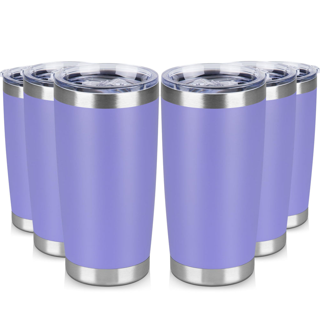 VQRRCKI 20 oz Tumbler Stainless Steel Tumblers Bulk with Lid Double Wall Insulated Coffee Tumbler Cups for Hot & Cold Drinks Powder Coated Travel Coffee Tumbler Mug Metal (Lavender, 6 pack)