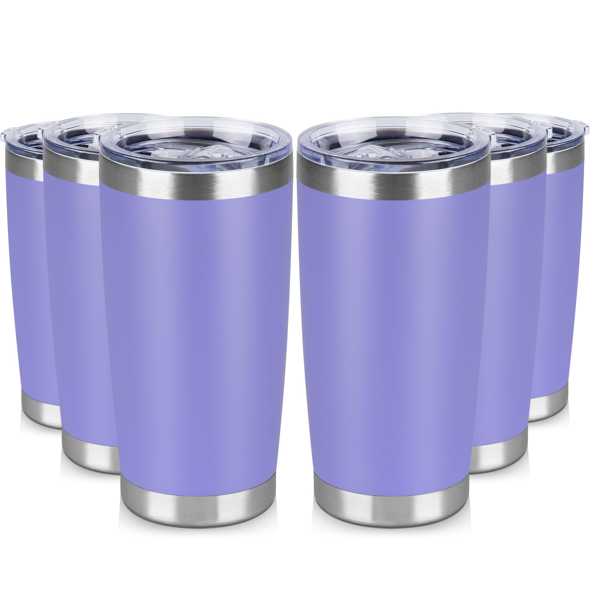 VQRRCKI 20 oz Tumbler Stainless Steel Tumblers Bulk with Lid Double Wall Insulated Coffee Tumbler Cups for Hot & Cold Drinks Powder Coated Travel Coffee Tumbler Mug Metal (Lavender, 6 pack)