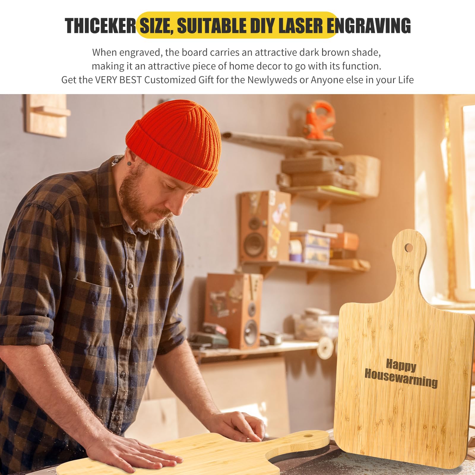 Lounsweer 6 Pcs Thicken Cutting Board Bulk Wood Board for Chopping Serving Charcuterie Material for Laser Engraving Mother' Day Wedding Housewarming Gift(Bamboo,16 x 10 Inches)