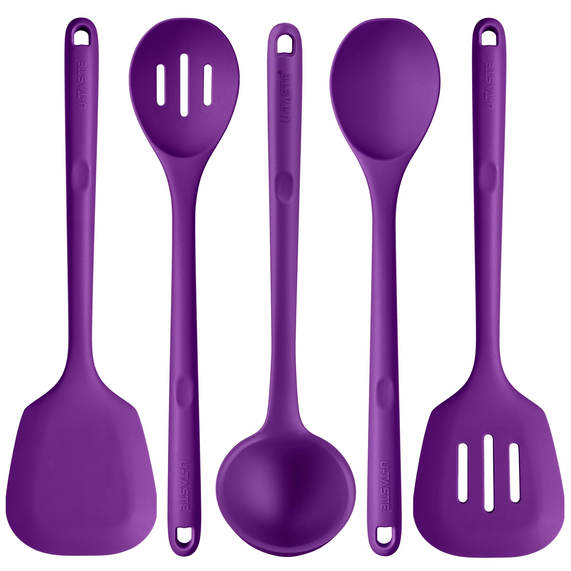 U-Taste Silicone Kitchen Cooking Utensil Set of 5, 13.6" Long, Purple