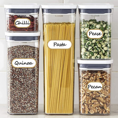 192pcs Removable Bottle Labels Waterproof Self-Adhesive Kitchen Home Edit Food Label Stickers with Gold Border for Food Containers Mason Jars Storage Bins Daycare Organization,with Marker Pen