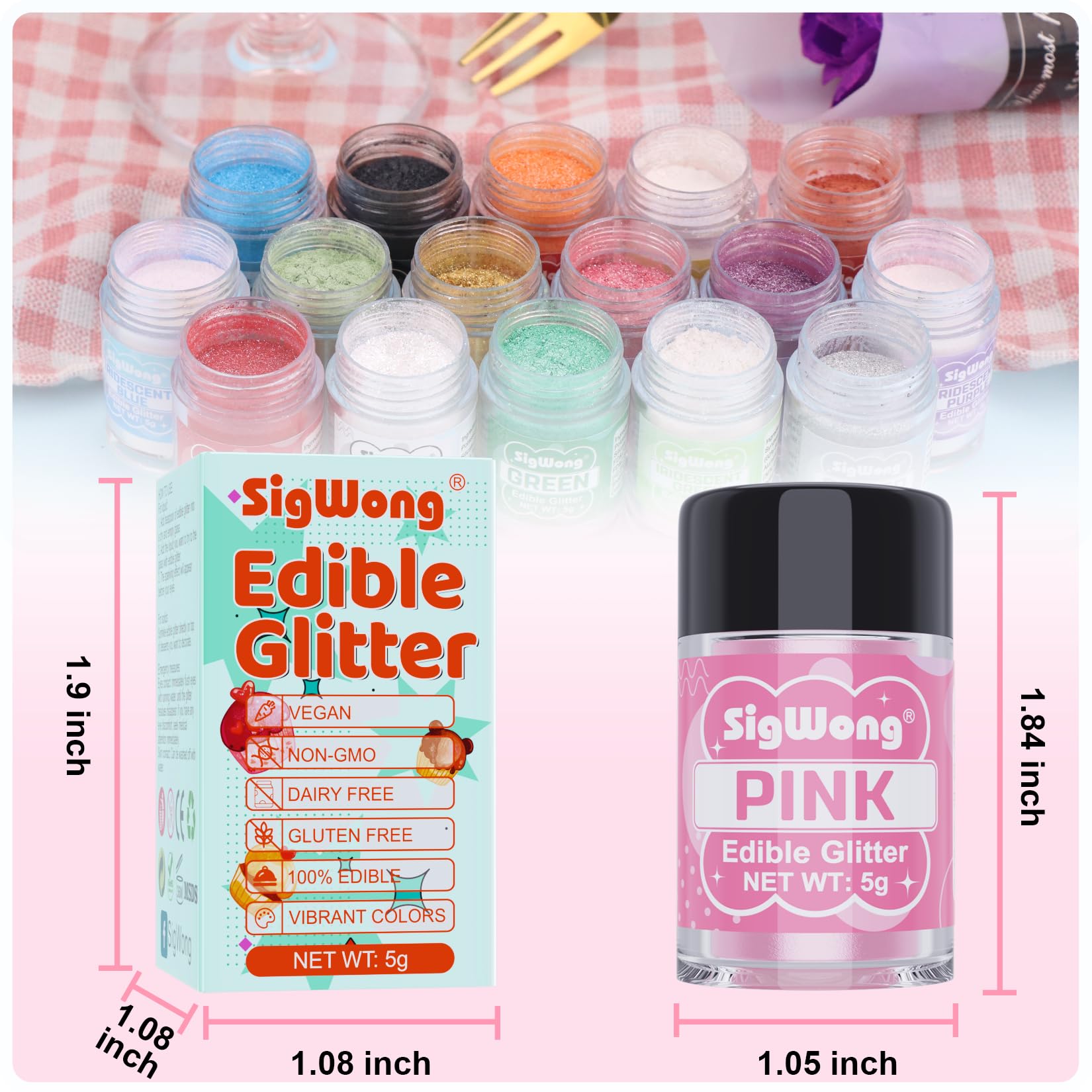 Pink Edible Glitter - 5g Food Grade Cake Decorating Shimmering Glitter, Edible Sprinkle Luster Dust for Drinks, Chocolates, Fondant, Strawberries, Cupcakes, Candy, Easter Cookie - Vegan
