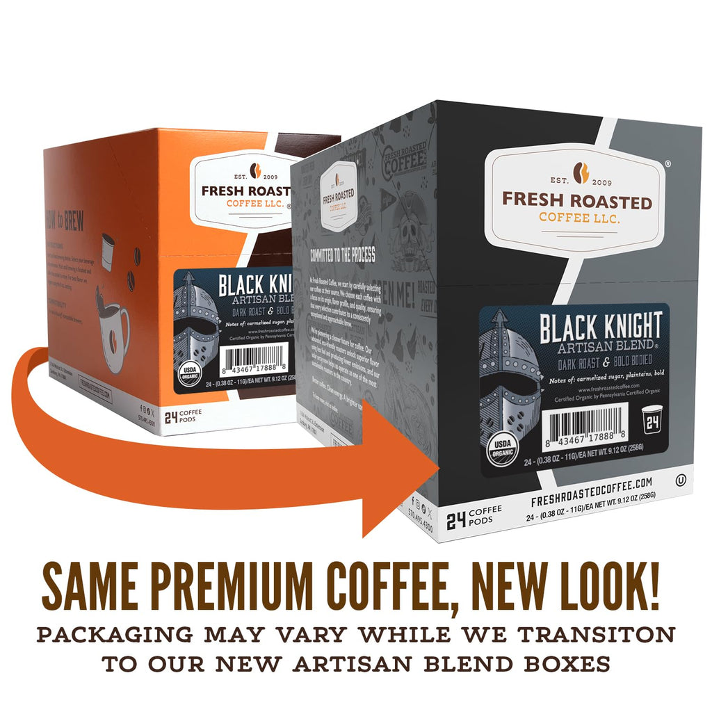 Fresh Roasted Coffee, Organic Black Knight K-Cup Pods for Keurig Brewers, Dark Roast, USDA Organic, Kosher, 24 Count (Pack of 1)