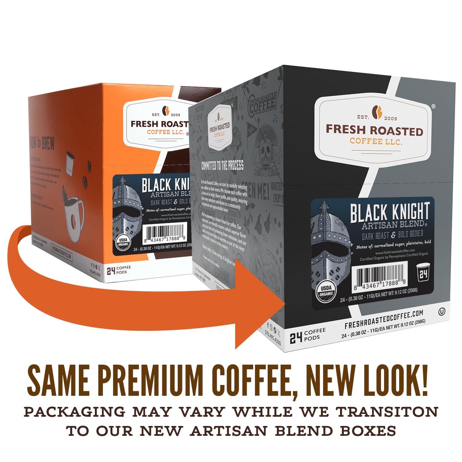 Fresh Roasted Coffee, Organic Black Knight K-Cup Pods for Keurig Brewers, Dark Roast, USDA Organic, Kosher, 24 Count (Pack of 1)
