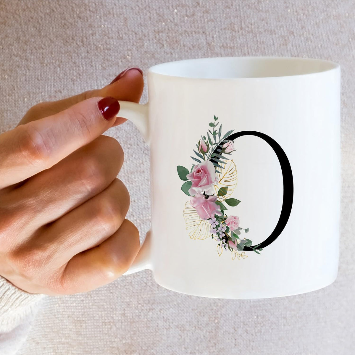 Retreez Initial A-Z Floral Botanical Bouquet Alphabet Monogrammed Monogram Mug 11 Oz Ceramic Tea Coffee Mugs - Appreciation Thank You Wedding Birthday Gifts for her friend coworker sister - P Initial