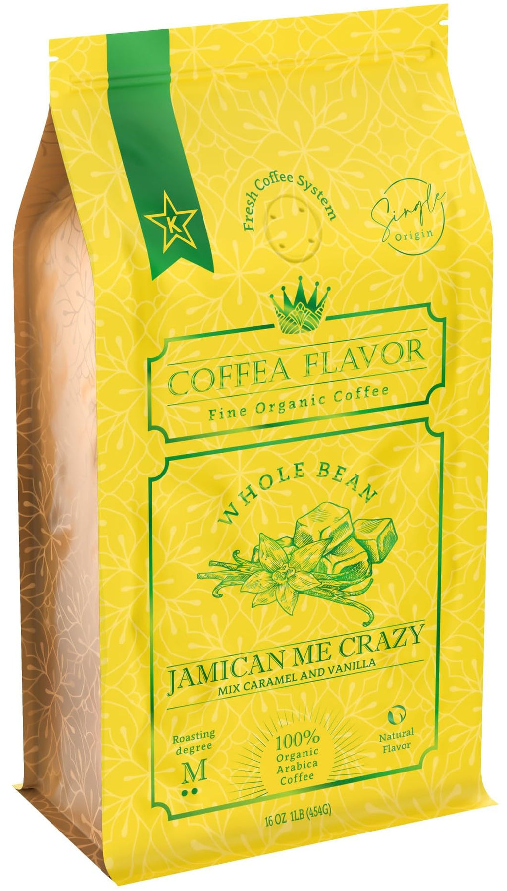 Organic Whole Bean Coffee Medium Roast (16oz) - Jamican Me Crazy Flavored