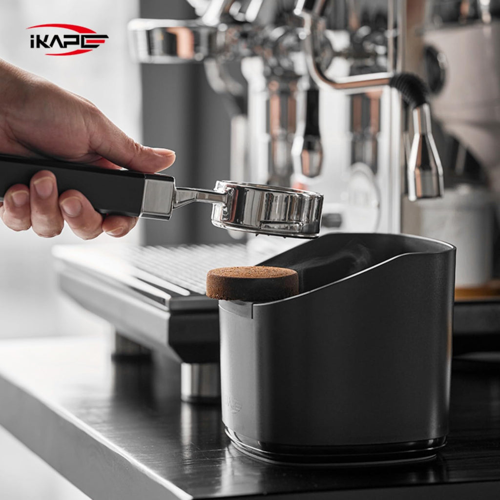 IKAPE Espresso Knock Box for Coffee Grounds, Barista Tool Enhanced for Better Manipulation - Black Espresso Machine Coffee Puck Disposal Box