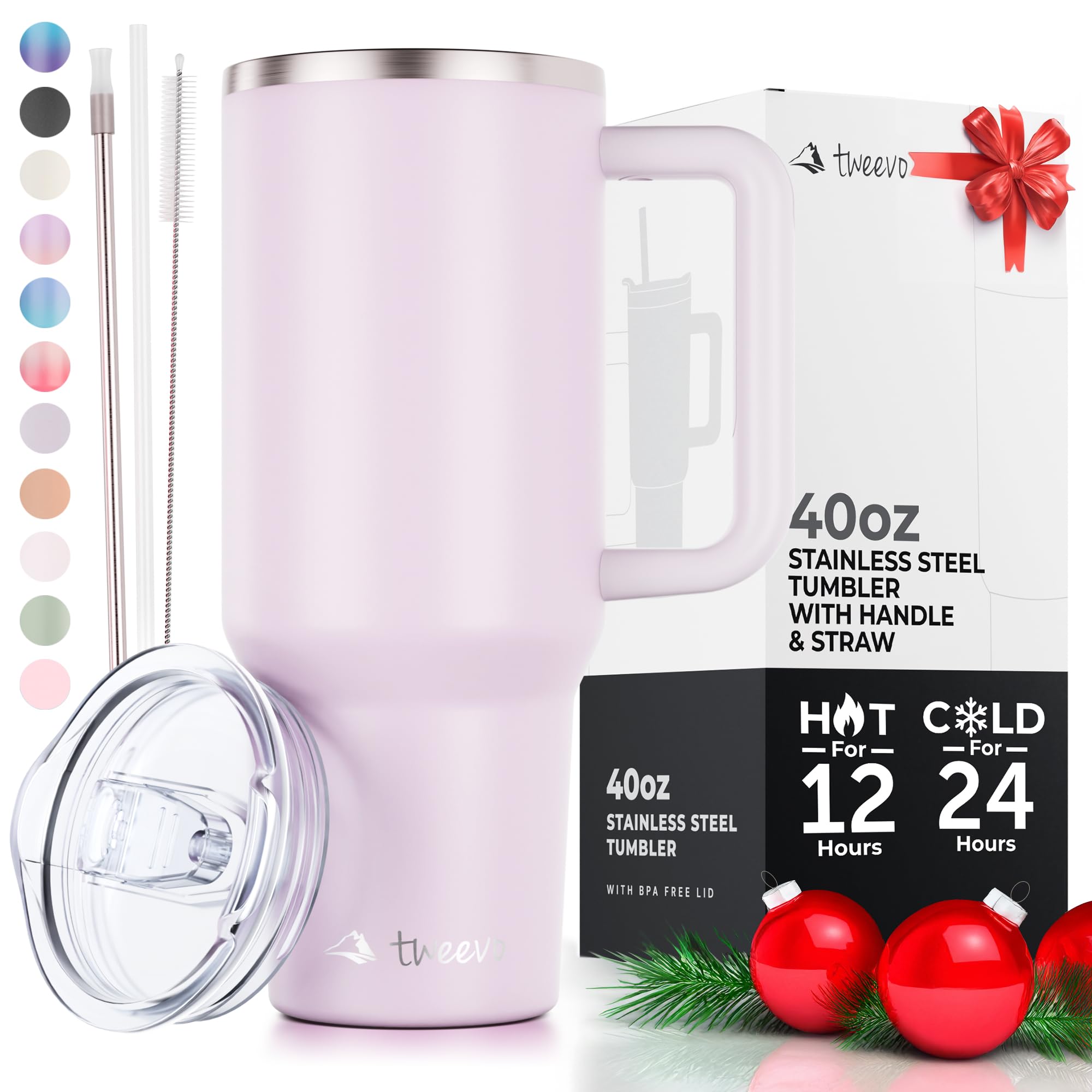 tweevo 40 oz Tumbler With Handle and Straw Made of Stainless Steel - Double Wall Vacuum Insulated Tumbler With Lid - Sweat Proof Easy Grip, BPA-Free, Dishwasher Safe Tumbler (Orchid)